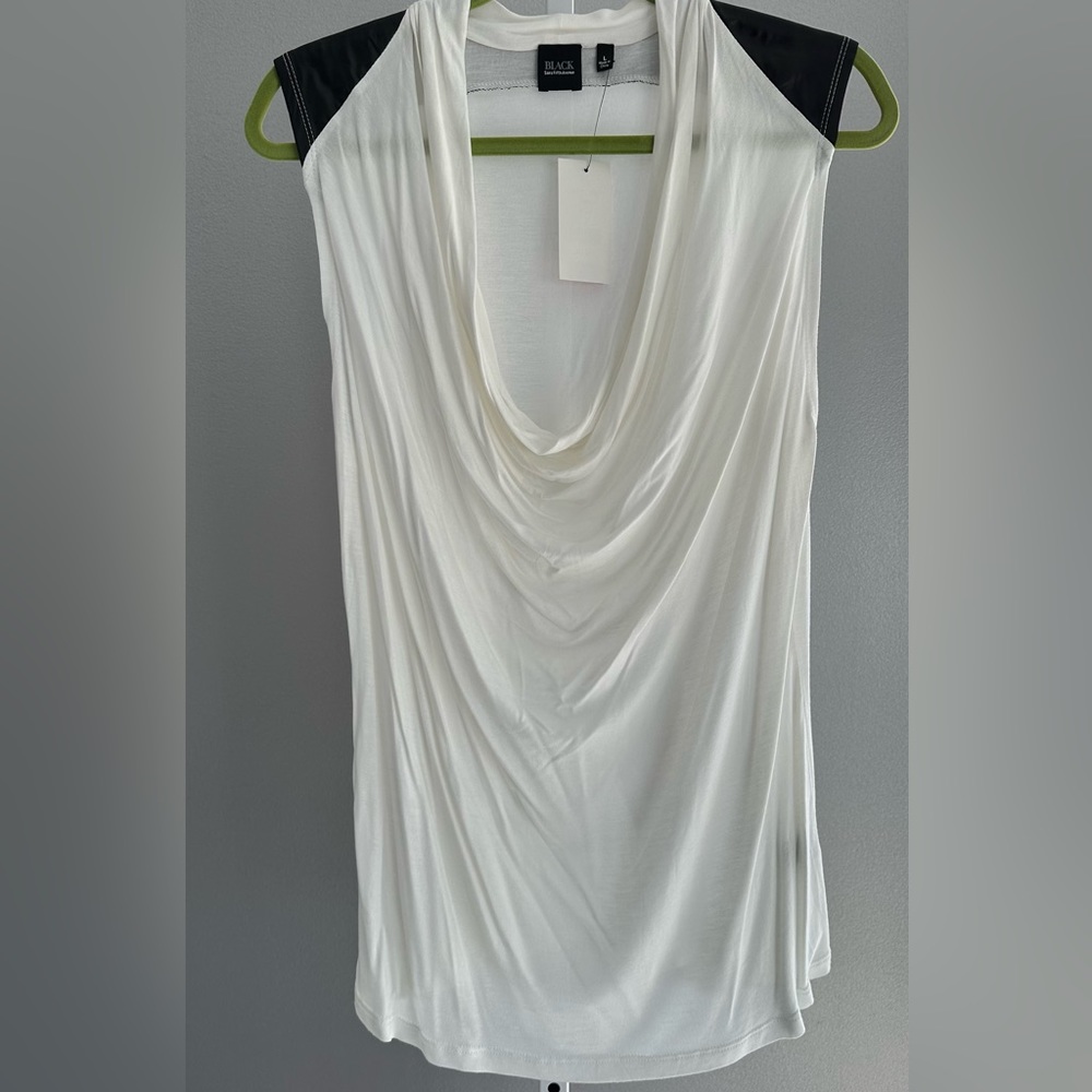 NWT White and black leather black Saks Fifth Avenue top